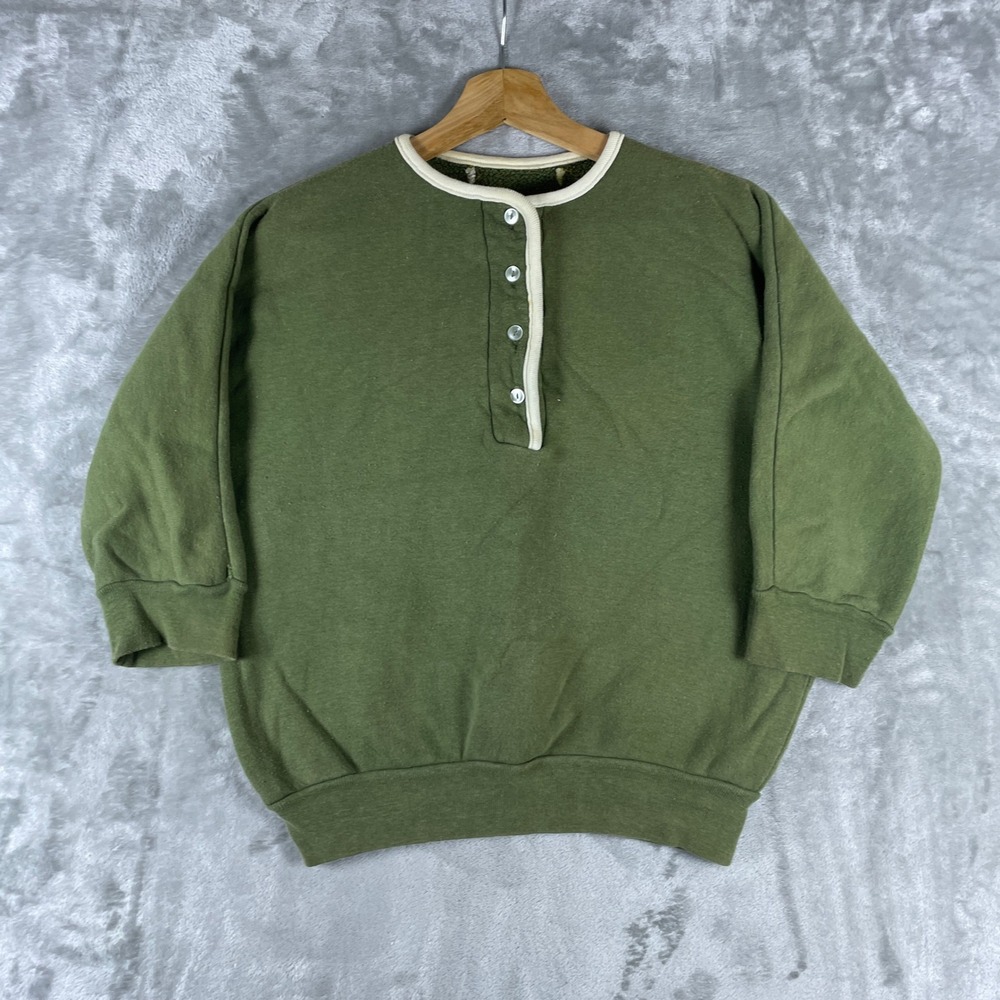 Vintage 1950s Jantzen Cotton Henley Sweatshirt Womens Large Green USA Rockabilly